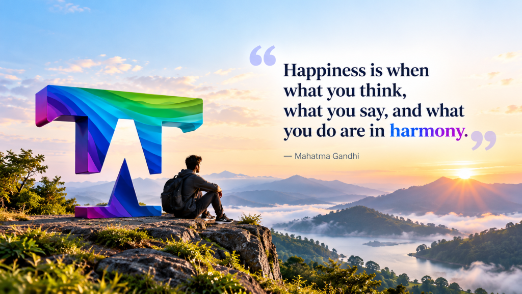 Happiness is when what you think, what you say, and what you do are… — Mahatma Gandhi